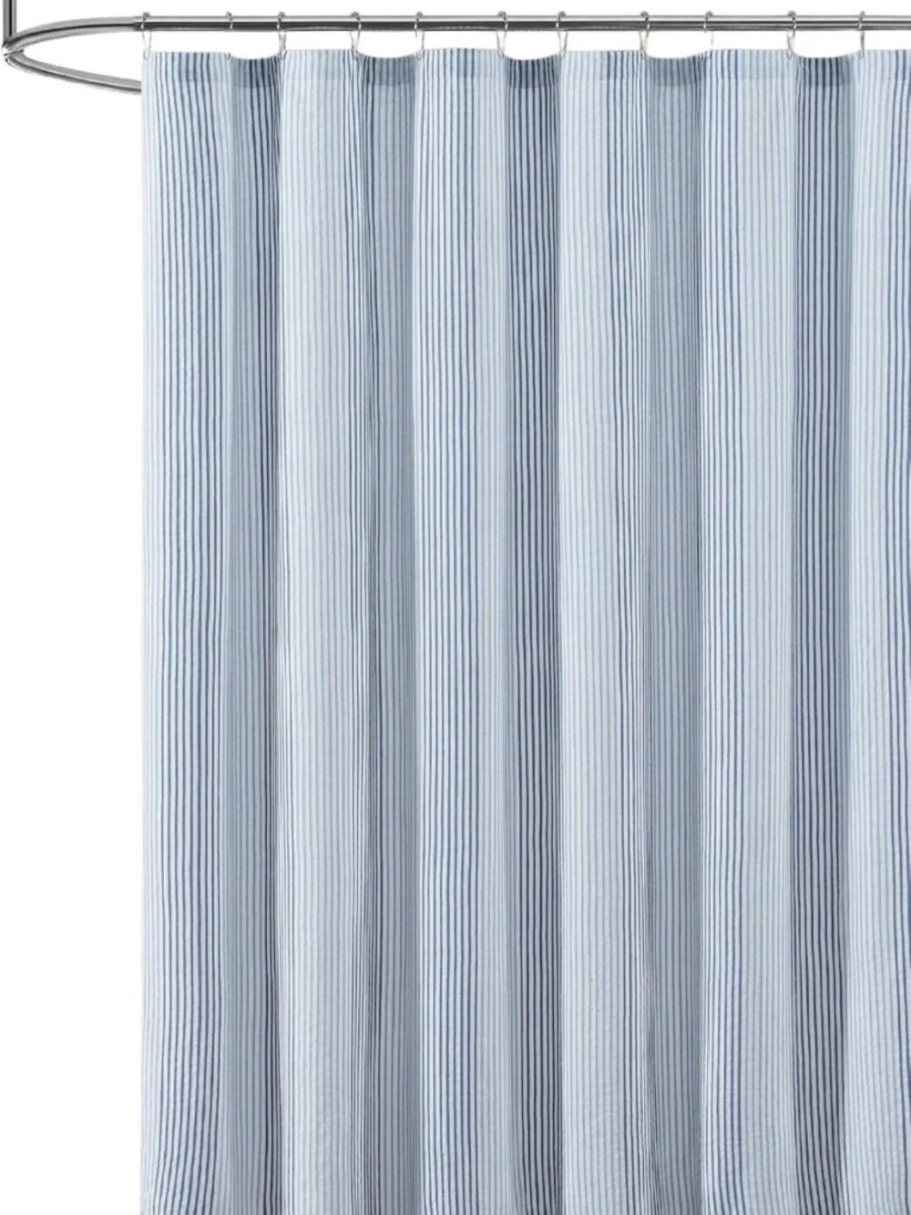Coastal Stripe Shower Curtain, Soft Cotton Blend, Breathable Fabric, 70x72 Ocean